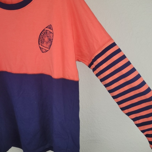 Crown Ivy Shirt Women M OrangeNavy Game Day Long‎ Sleeve French Terry Tee - Picture 10 of 13